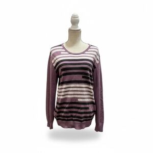Black Label Mauve Striped Crewneck Sweater with Black and Cream Accents